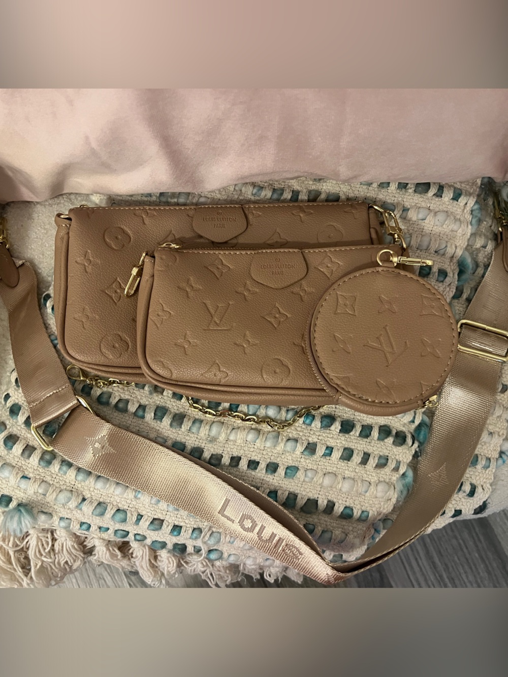 INSPIRED Tan Monogram Embossed Multi Pochette Bag with Gold Hardware - Picture 12 of 12